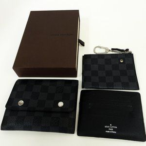 Auth LOUIS VUITTON Graphite Damier 3 Wallets Set